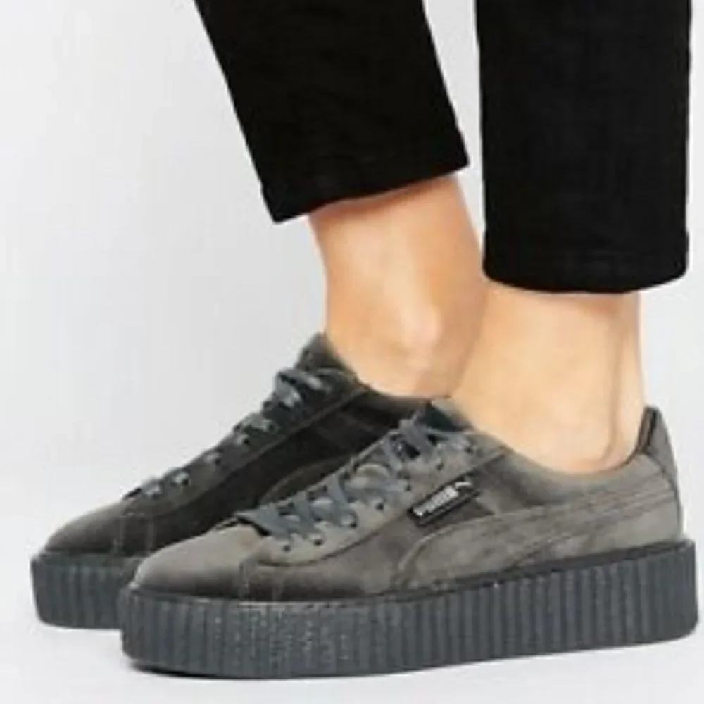 Fenty Puma Womens Velvet Creepers Glacier Grey‎ Platform Sneakers 9.5 36446603